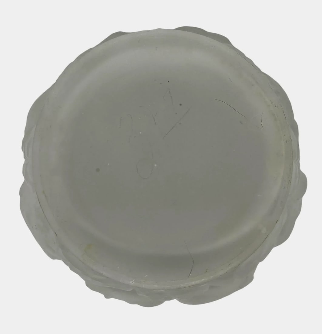1930's Barolac Molded Frosted Art Glass Vase With Roses Design Czech Artist Joseph Inwald - 4