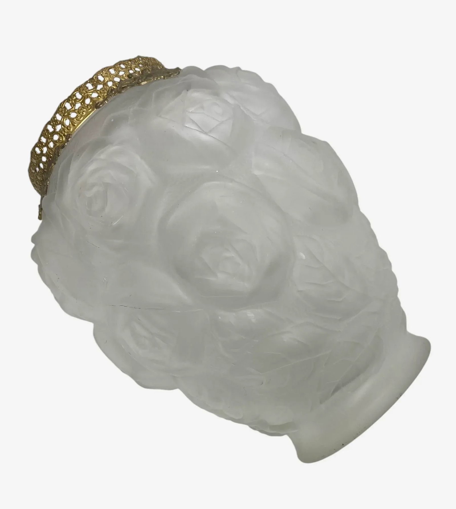 1930's Barolac Molded Frosted Art Glass Vase With Roses Design Czech Artist Joseph Inwald - 5
