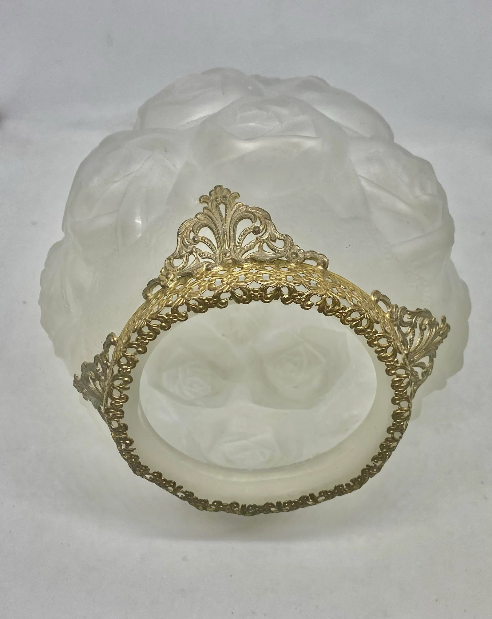 1930's Barolac Molded Frosted Art Glass Vase With Roses Design Czech Artist Joseph Inwald - 8