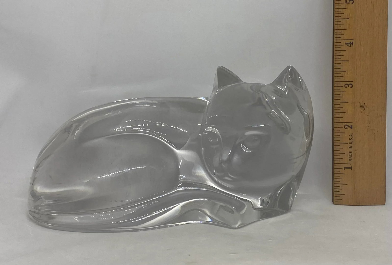 Late 20th Century Val St. Lambert Large Crystal Clear Curled Up Cat Figurine Signed De Sousa - 11