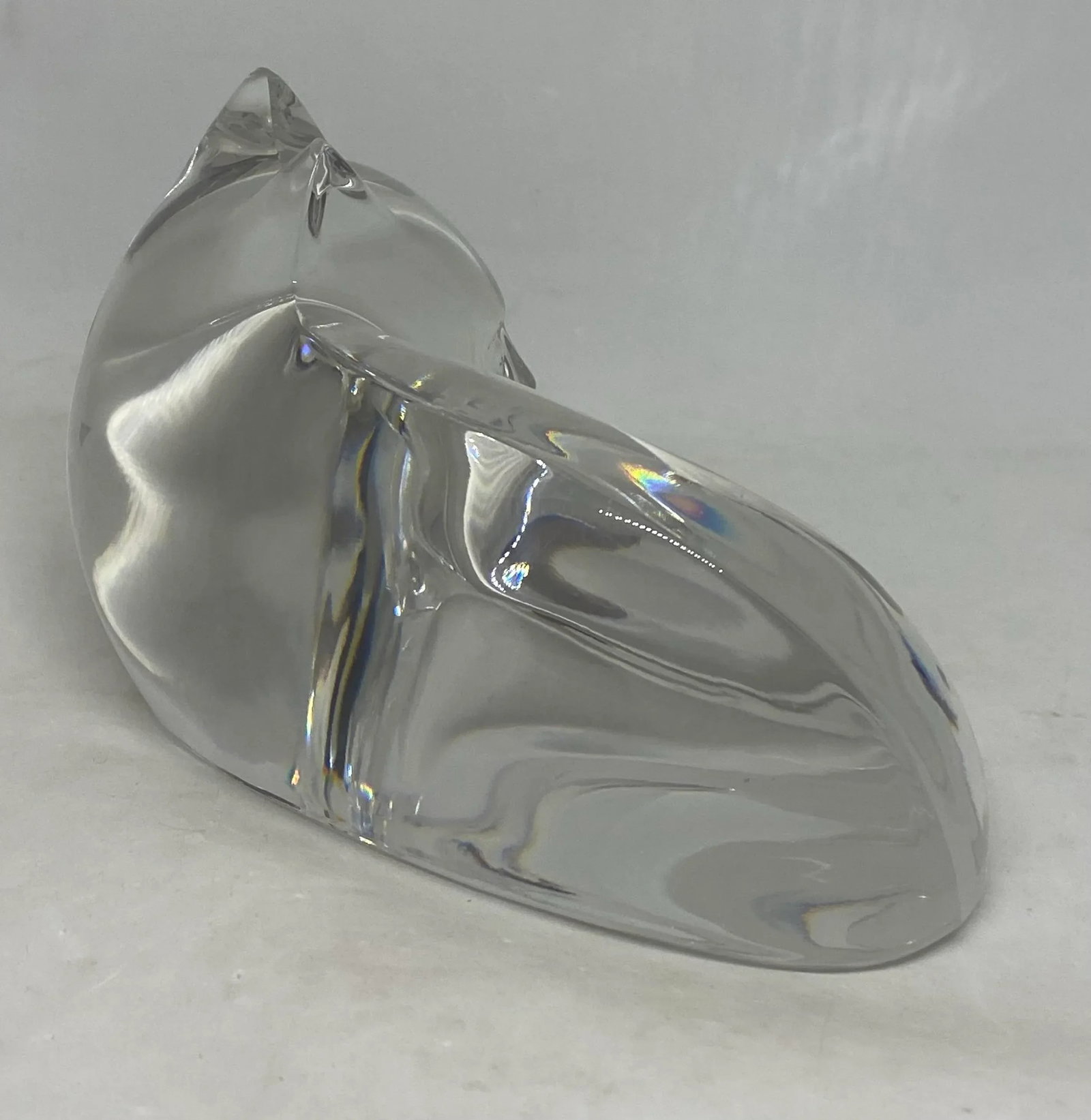 Late 20th Century Val St. Lambert Large Crystal Clear Curled Up Cat Figurine Signed De Sousa - 3