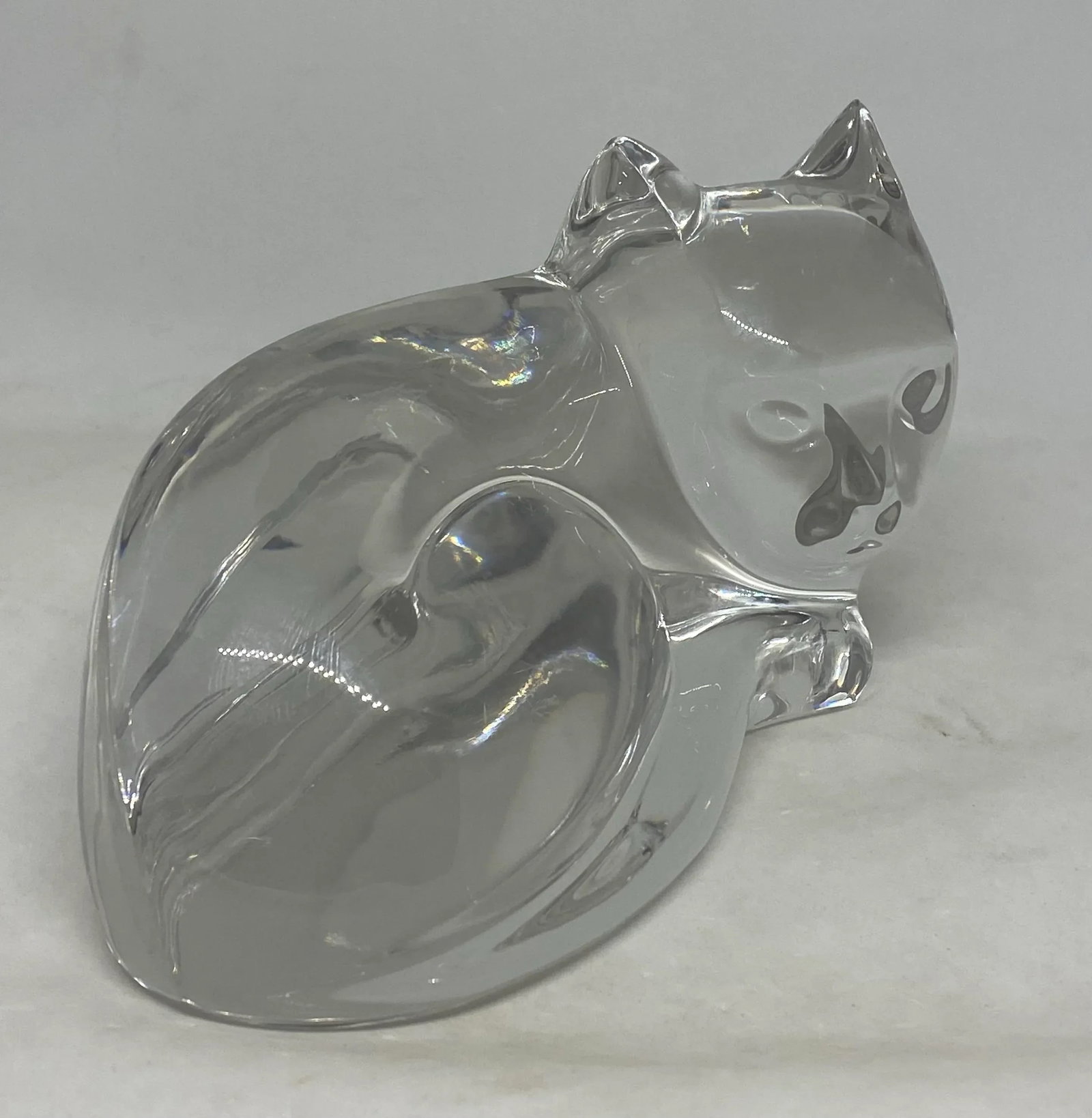 Late 20th Century Val St. Lambert Large Crystal Clear Curled Up Cat Figurine Signed De Sousa - 5