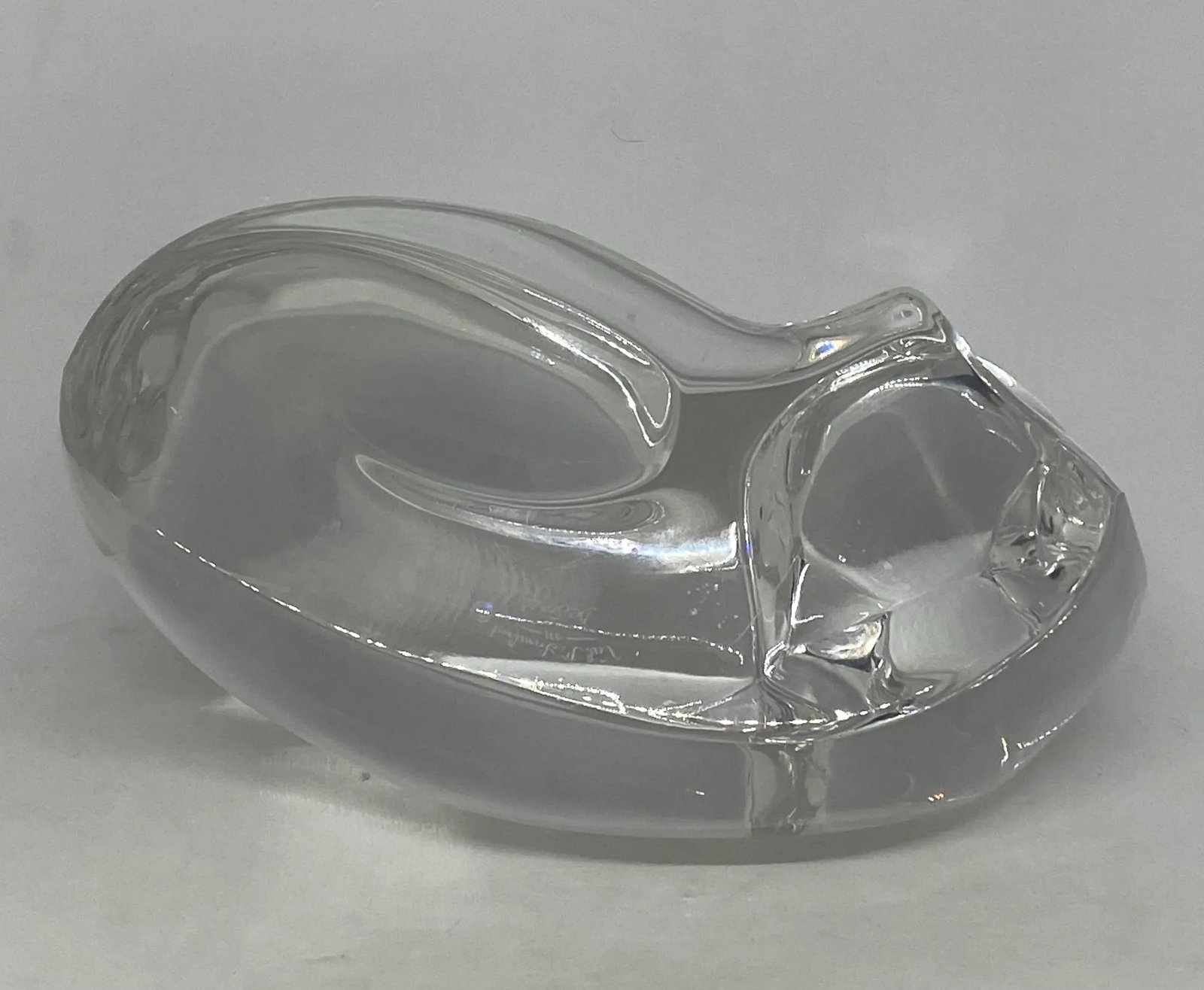 Late 20th Century Val St. Lambert Large Crystal Clear Curled Up Cat Figurine Signed De Sousa - 7