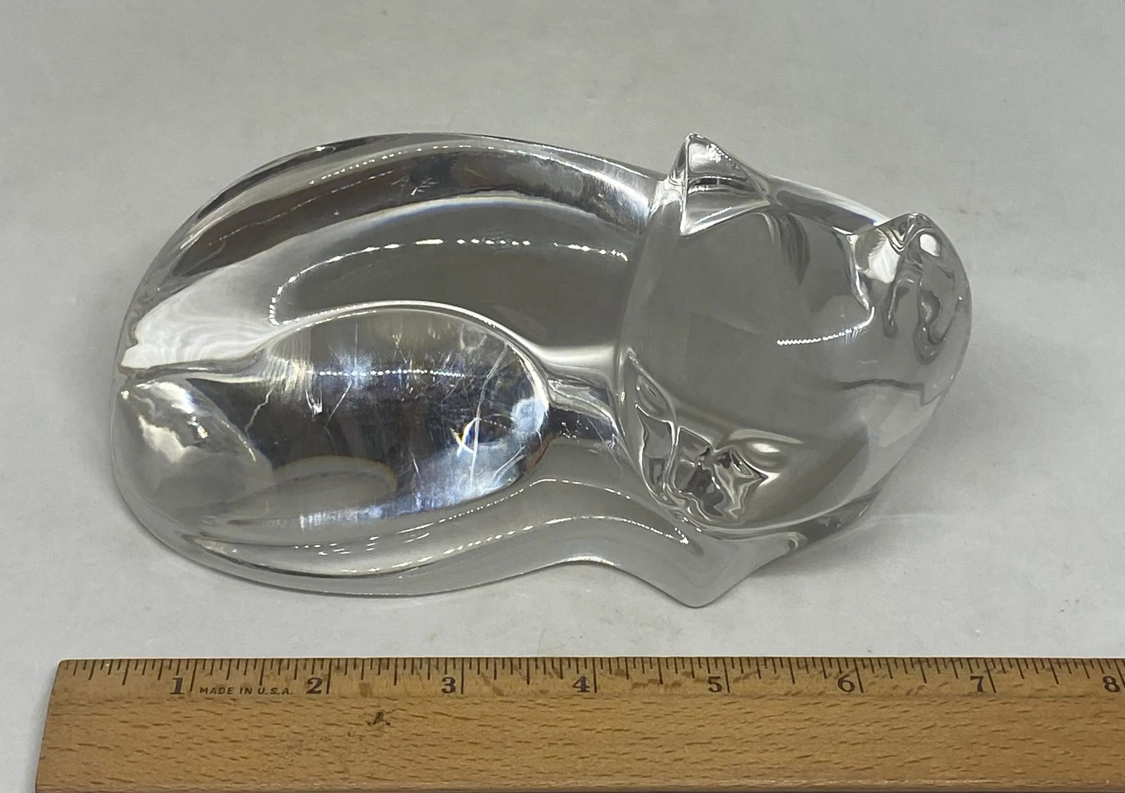 Late 20th Century Val St. Lambert Large Crystal Clear Curled Up Cat Figurine Signed De Sousa - 9