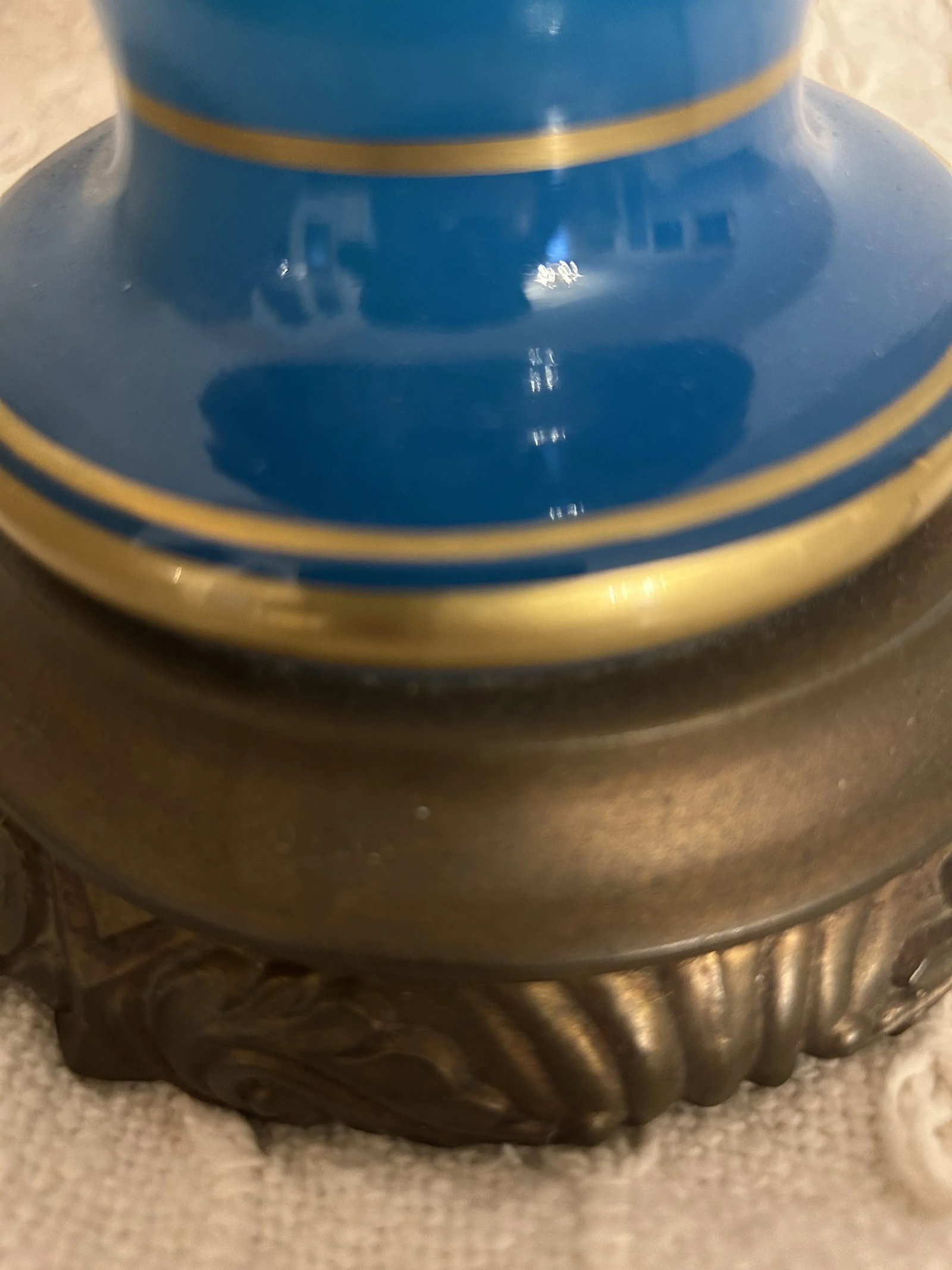 Antique Blue Opaline Glass Lamp - 8