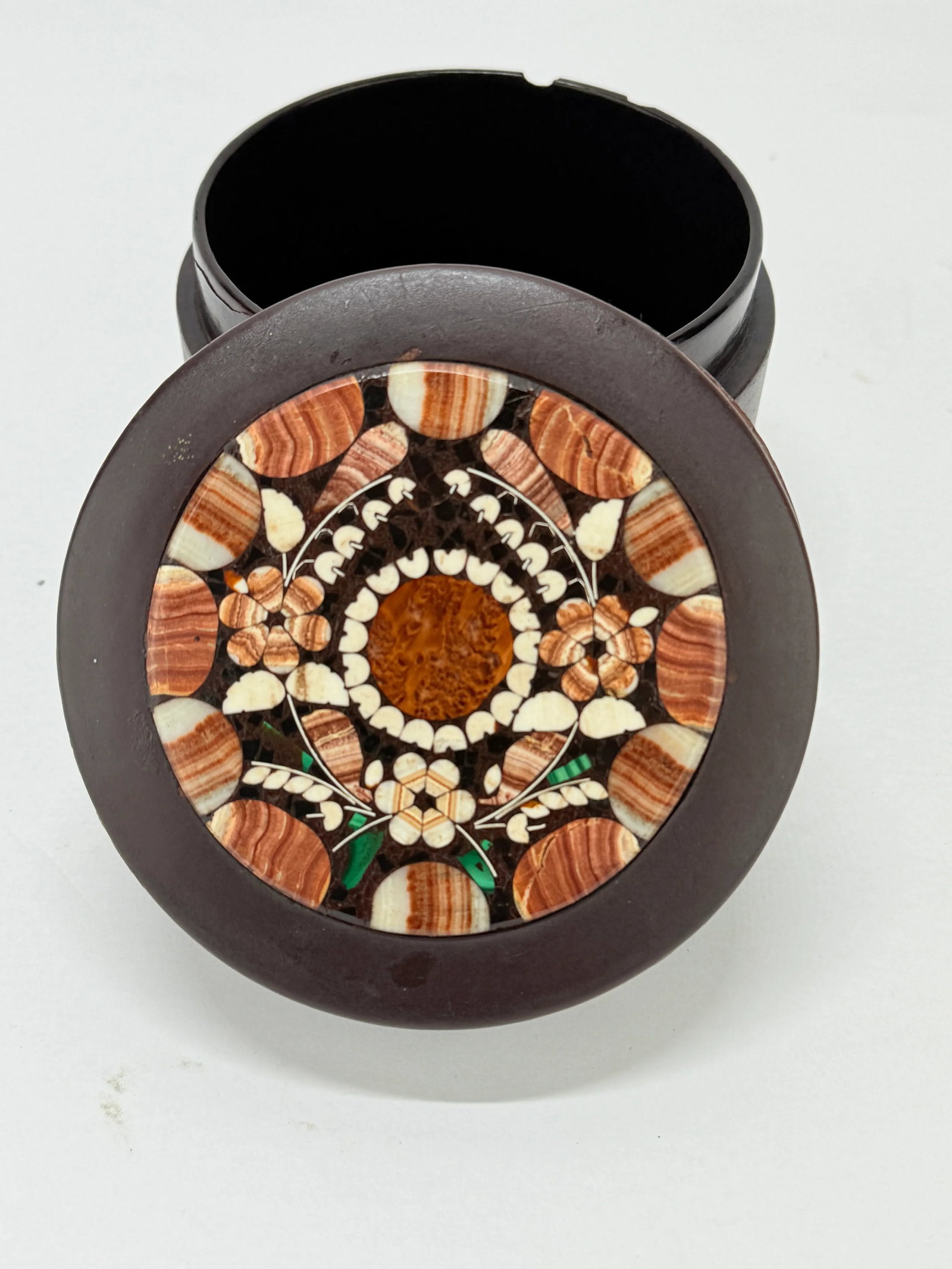 Italian Grand Tour Style, Pietra Dura & Leather Humidor or Vanity Box - 4