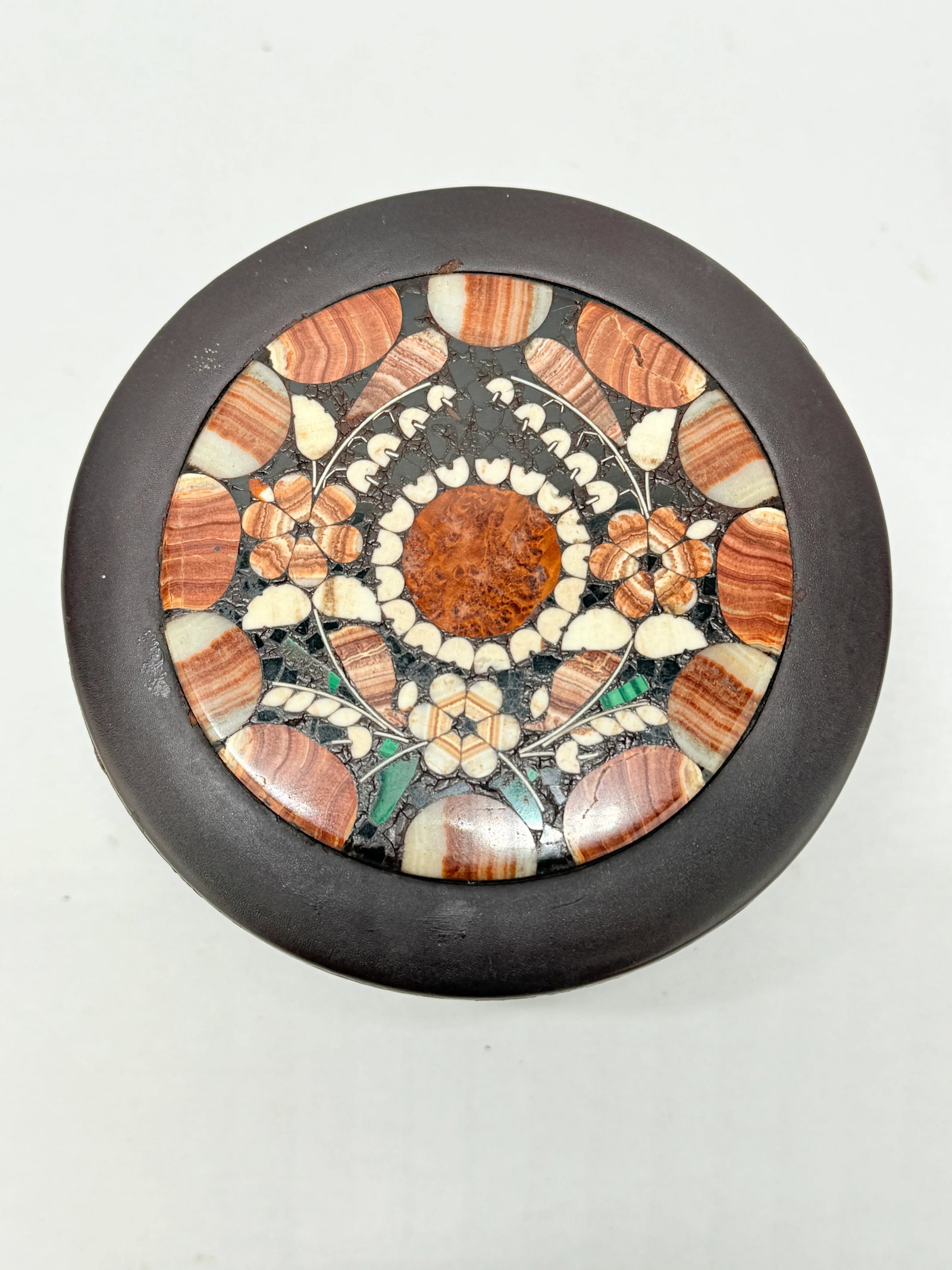 Italian Grand Tour Style, Pietra Dura & Leather Humidor or Vanity Box - 5