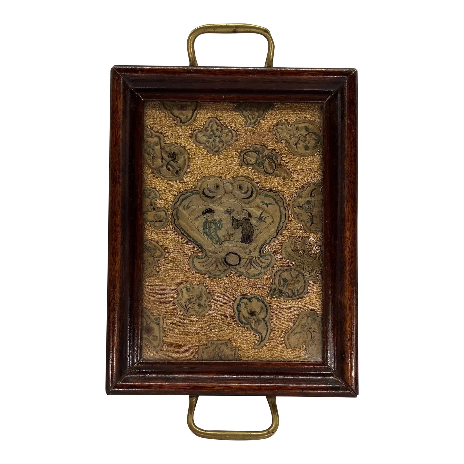 Beautiful & Fine Georgian Era Tray W/ Chinese Gold Thread Embroidery (1 of 9)