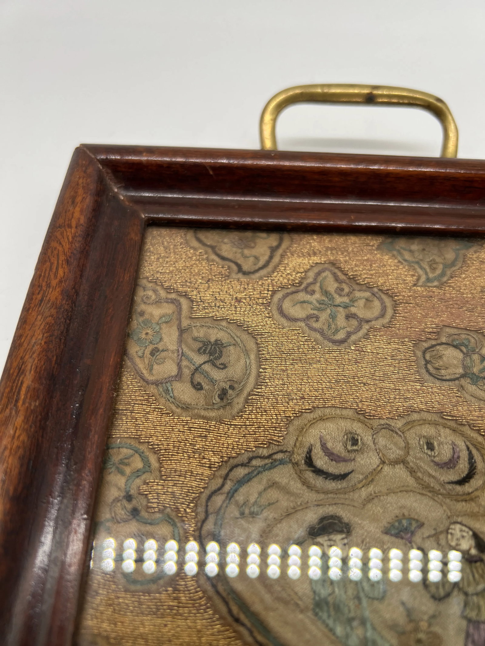 Beautiful & Fine Georgian Era Tray W/ Chinese Gold Thread Embroidery - 8