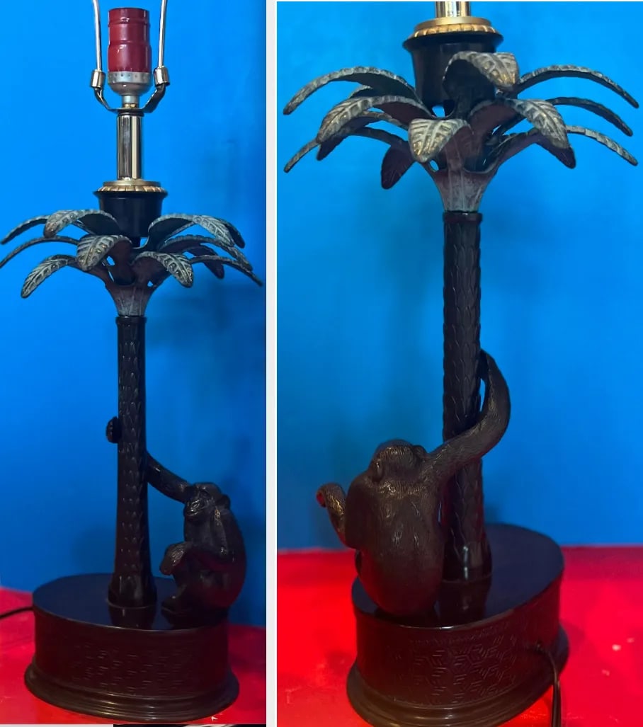 Bronze Palm Tree Chimpanzee Table Lamp -Maitland Smith 1970's - 12