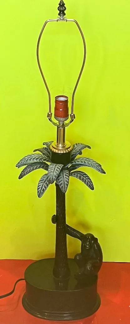Bronze Palm Tree Chimpanzee Table Lamp -Maitland Smith 1970's - 2