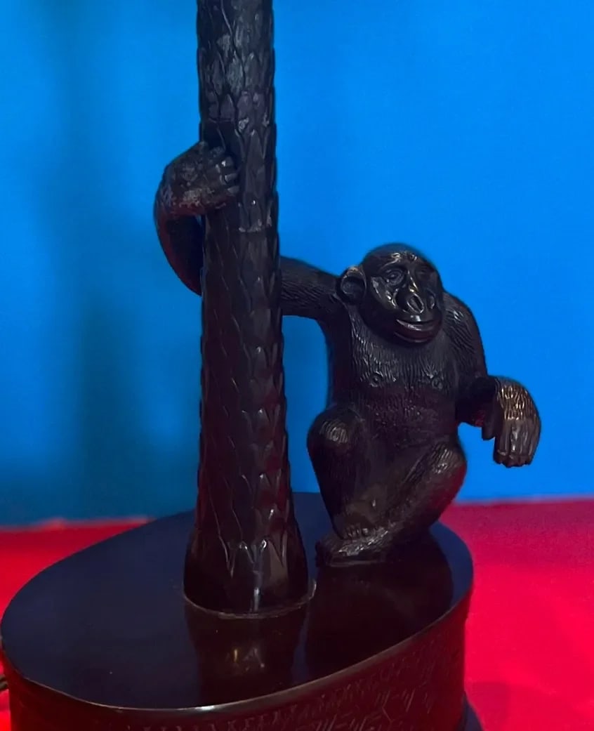 Bronze Palm Tree Chimpanzee Table Lamp -Maitland Smith 1970's - 3