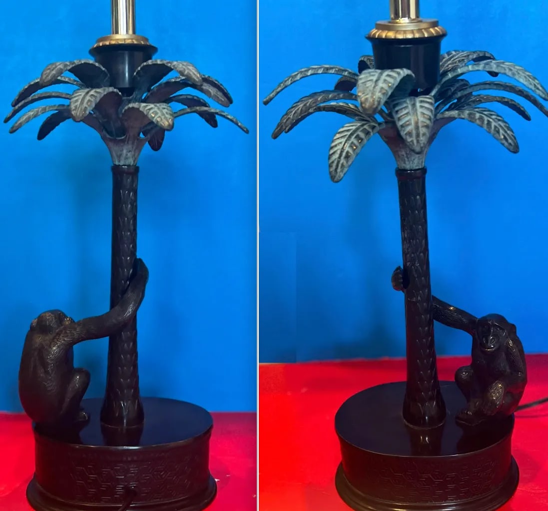 Bronze Palm Tree Chimpanzee Table Lamp -Maitland Smith 1970's - 6