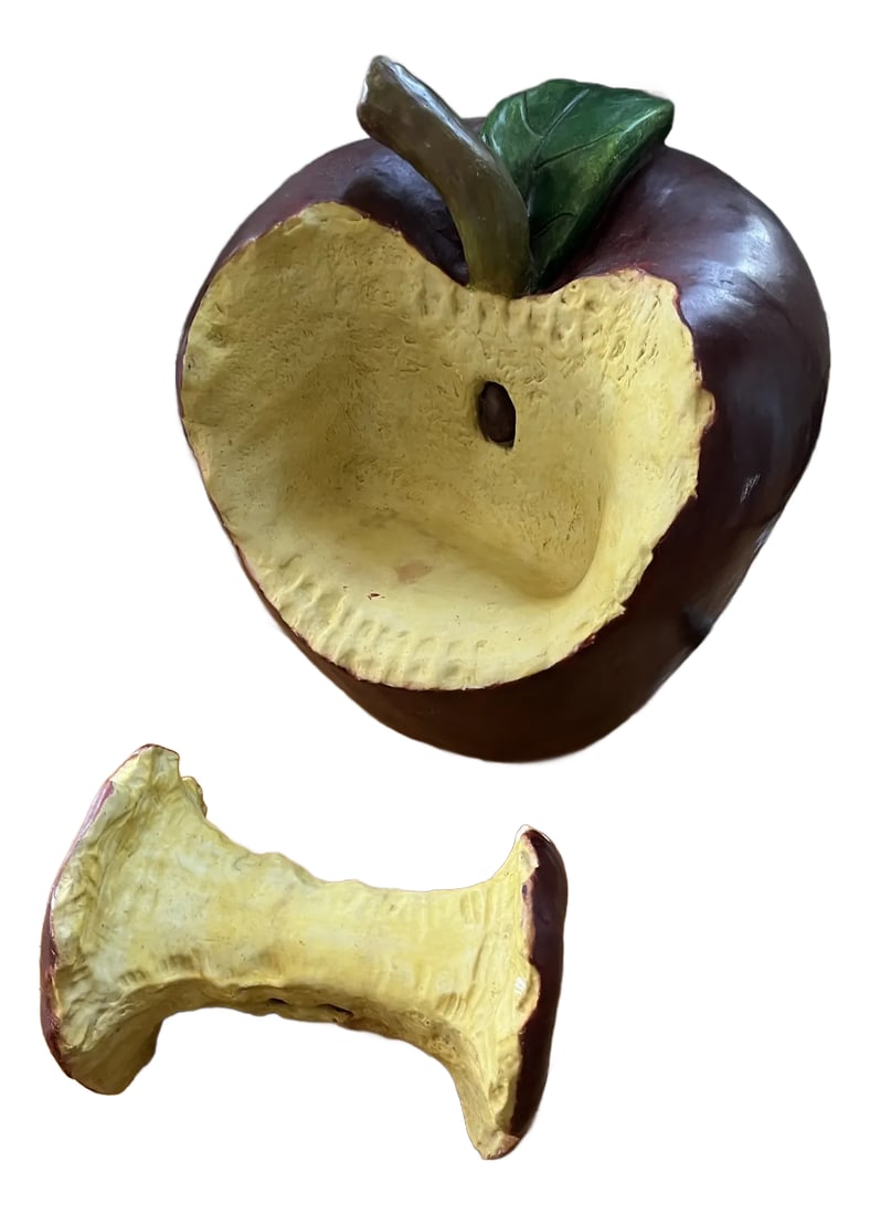 1970s Toddler Apple Chair With Core Footrest: Up for consideration is a beautiful children's apple chair and matching apple core footrest. This would look lovely in your home and it is a great find for the interior design enthusiast. Please check