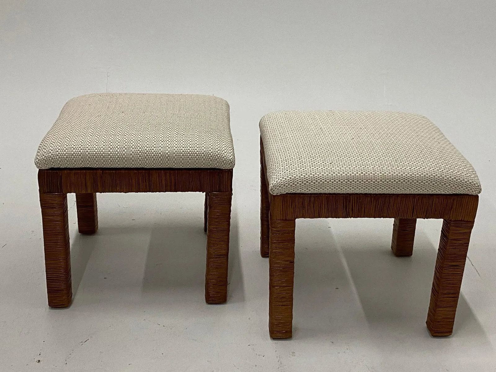 Newly Upholstered Woven Wicker Benches- a Pair - 10