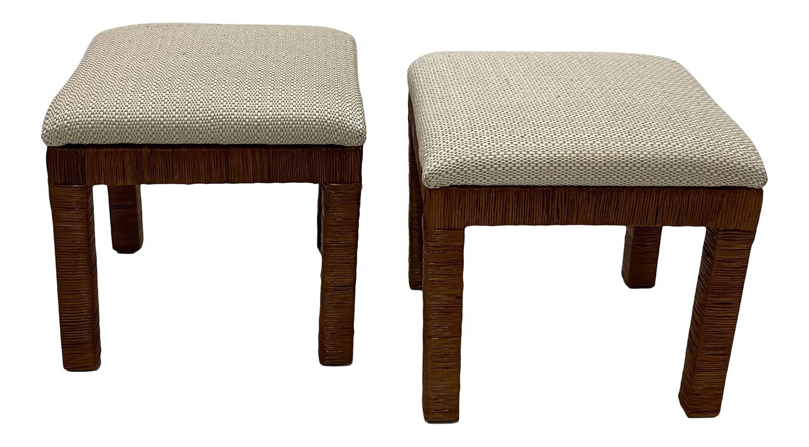 Newly Upholstered Woven Wicker Benches- a Pair (1 of 10)