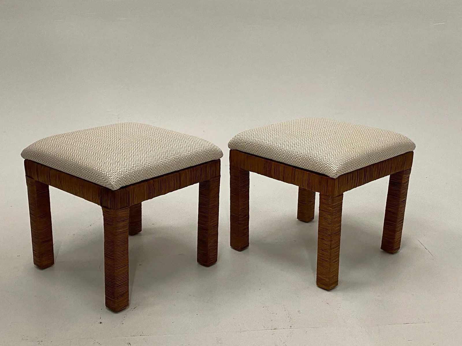 Newly Upholstered Woven Wicker Benches- a Pair - 3