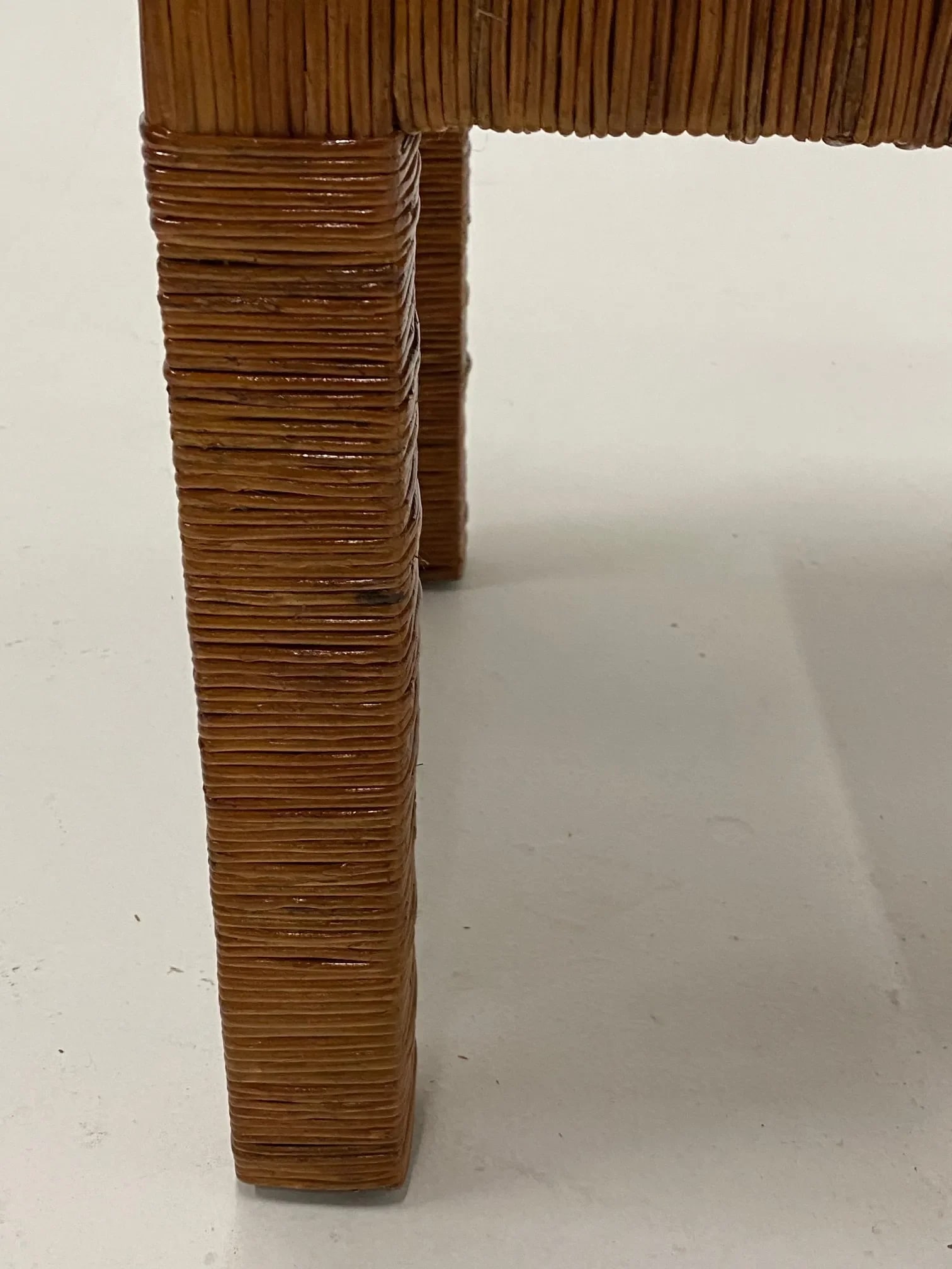 Newly Upholstered Woven Wicker Benches- a Pair - 5
