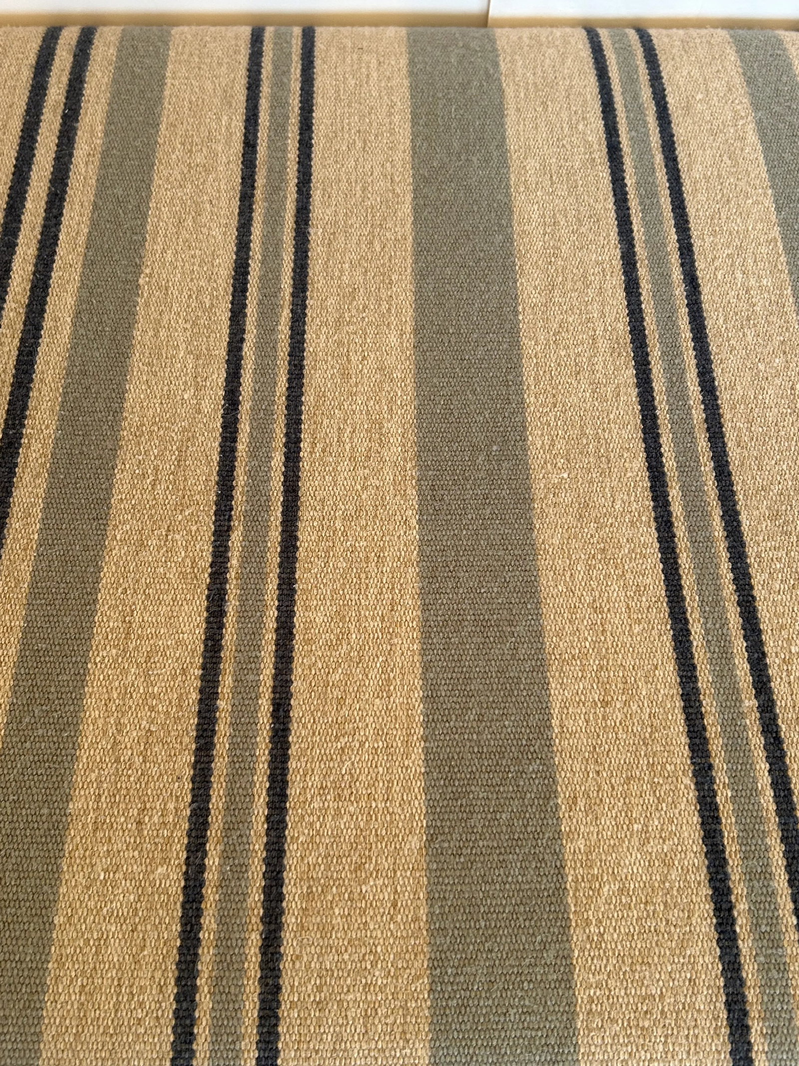 Very Large Classic Grey Wood & Upholstered Striped Ottoman - 11