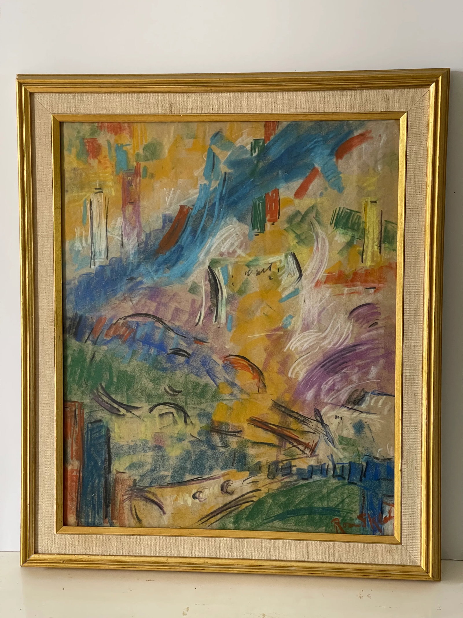 1950s Original American Abstract Gouache Painting Signed Framed - 2