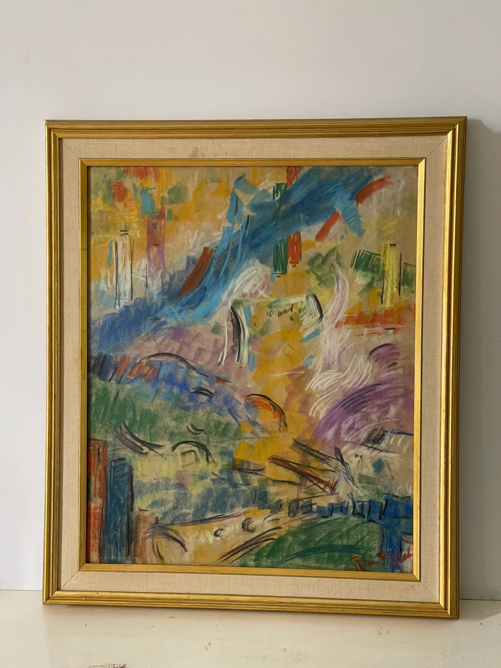 1950s Original American Abstract Gouache Painting Signed Framed - 3