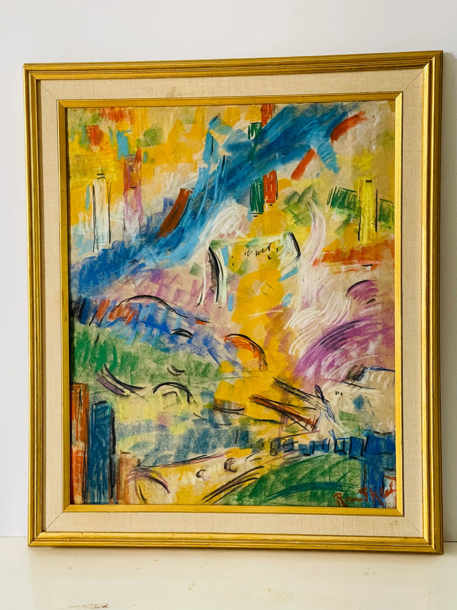 1950s Original American Abstract Gouache Painting Signed Framed - 4