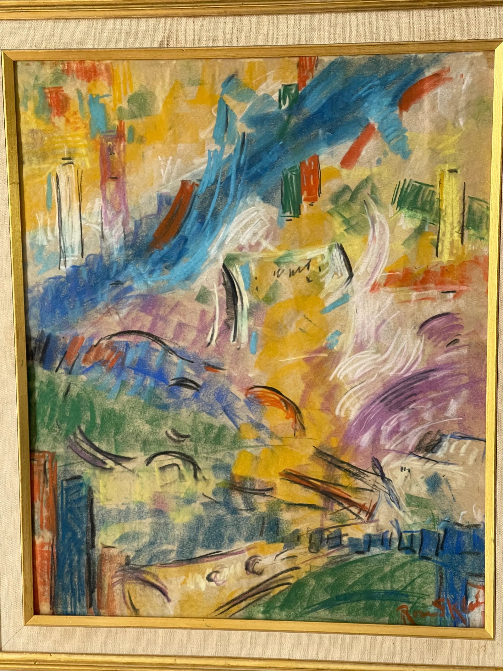 1950s Original American Abstract Gouache Painting Signed Framed - 5