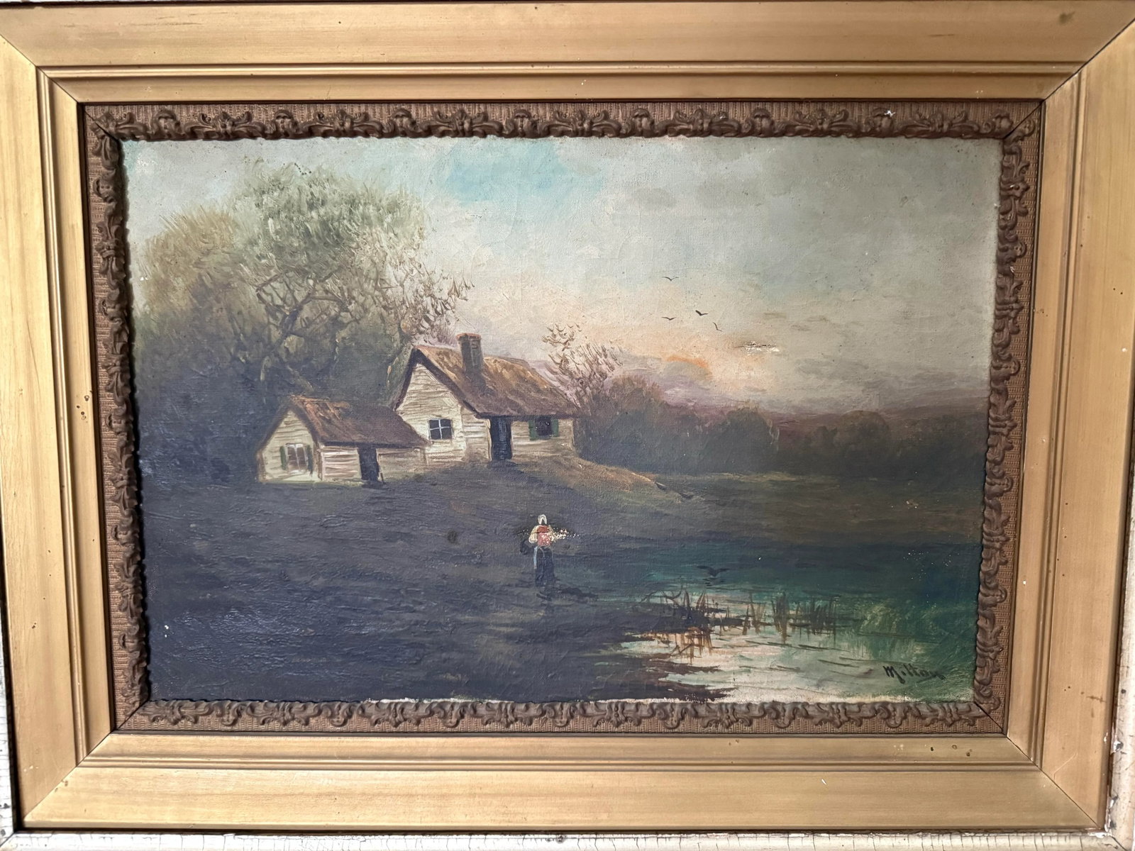Original Framed Rustic Landscape Oil Painting - 2