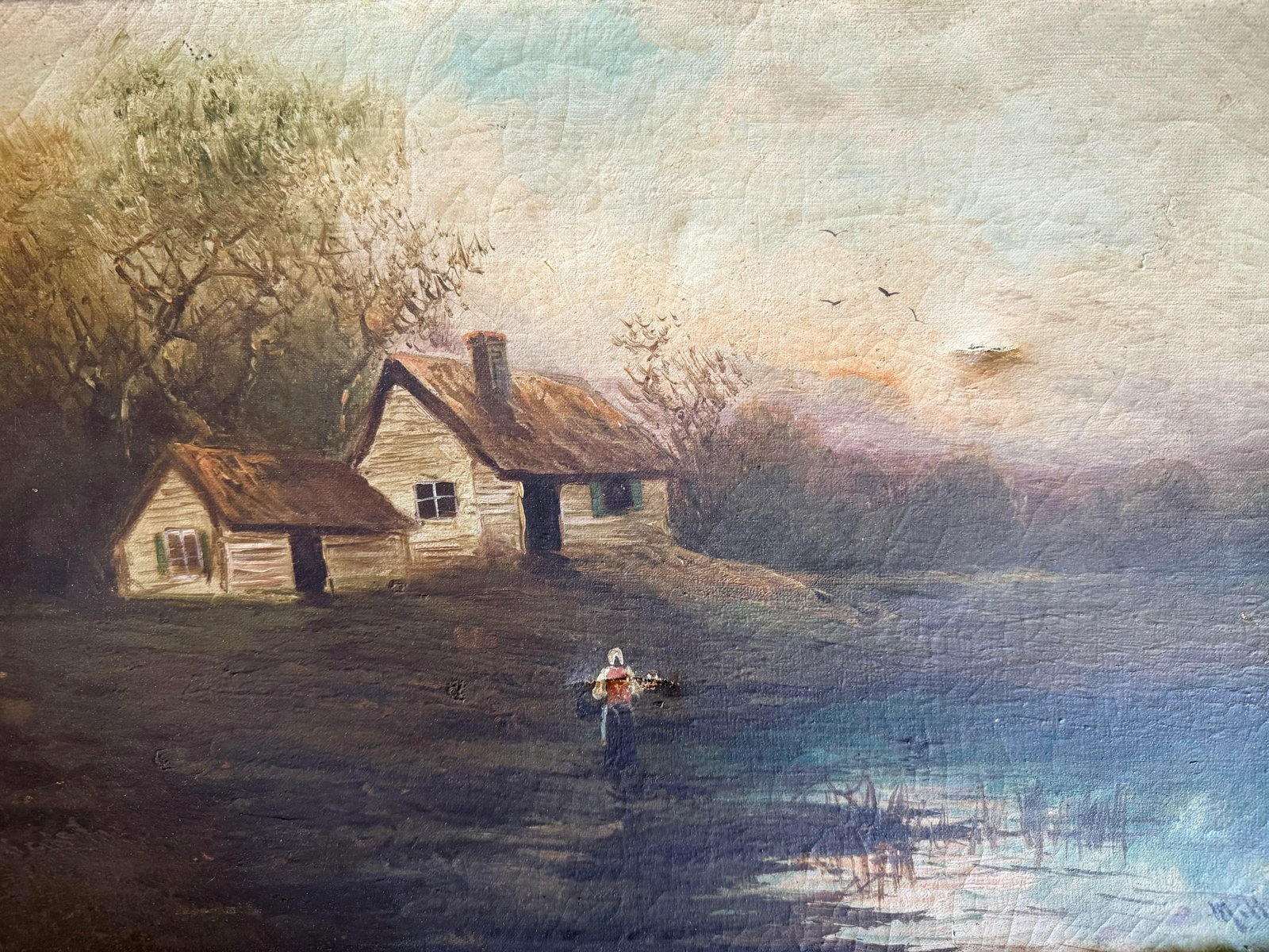Original Framed Rustic Landscape Oil Painting - 3