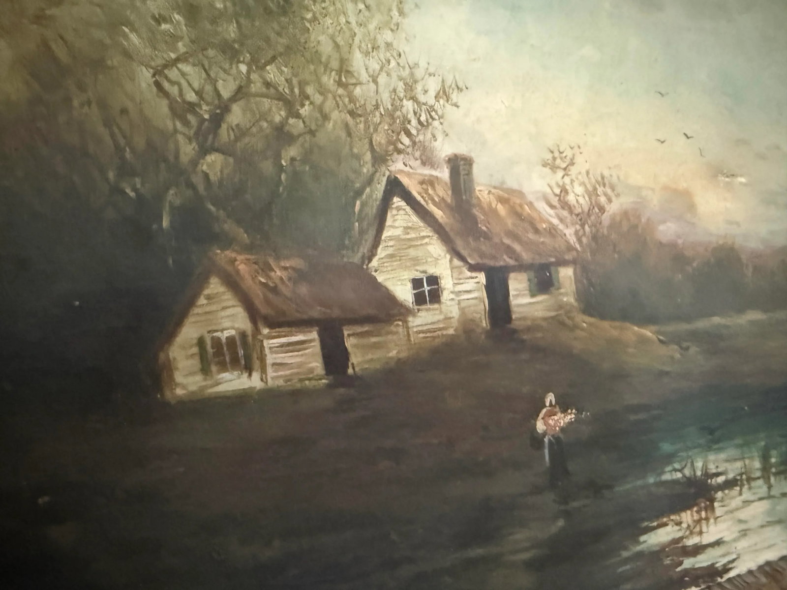 Original Framed Rustic Landscape Oil Painting - 4
