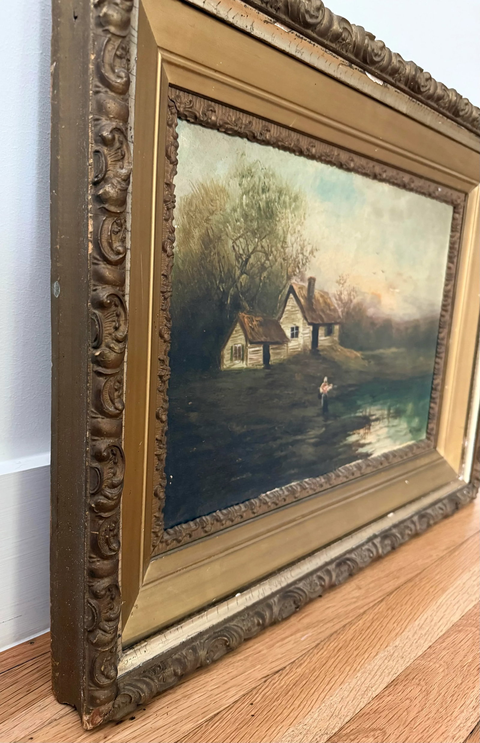 Original Framed Rustic Landscape Oil Painting - 7