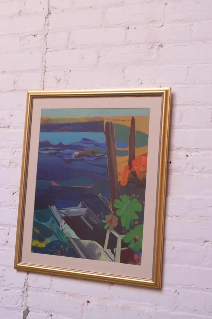 Coastal Island Landscape Oil and Watercolor on Canvas - 7
