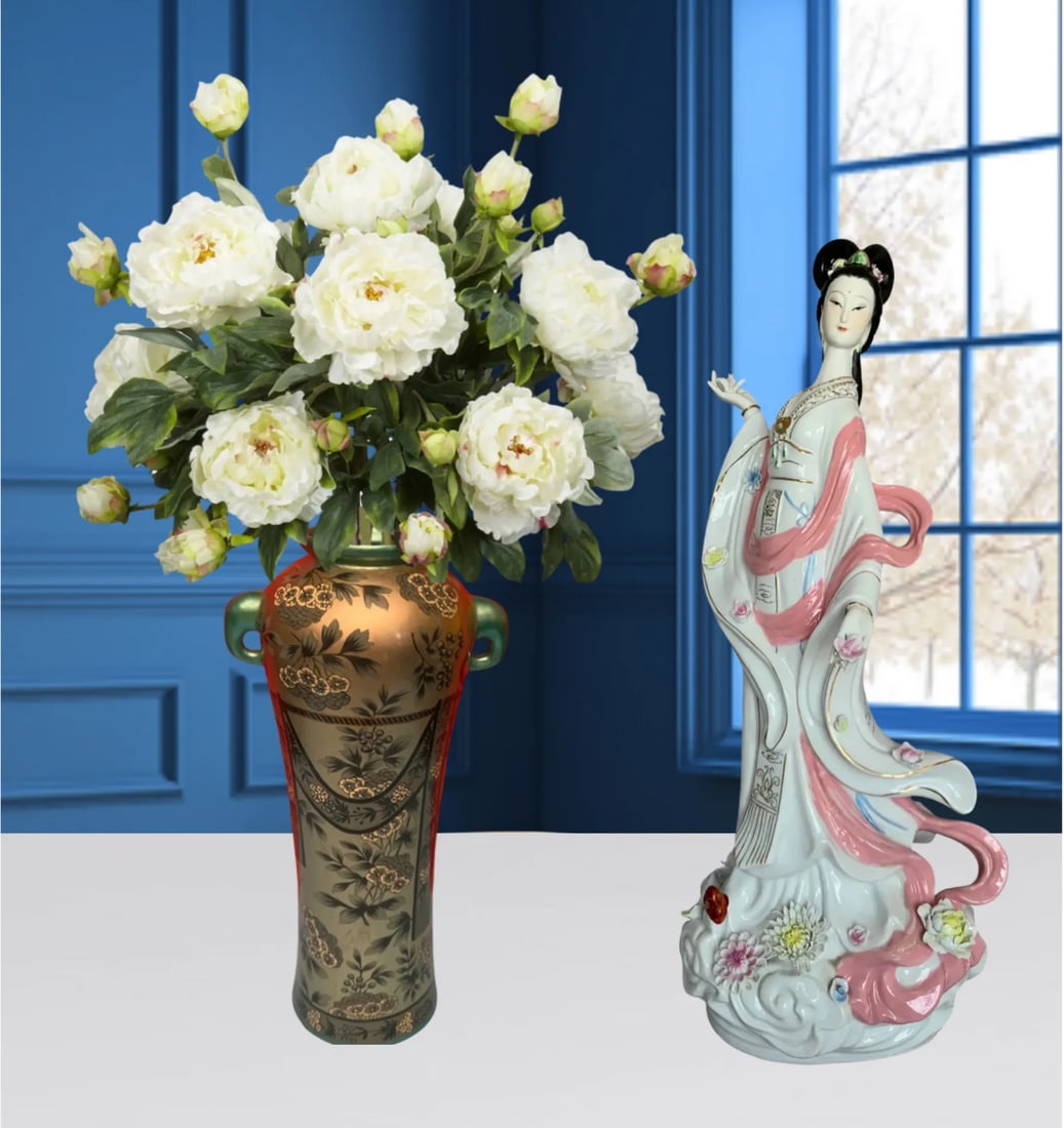 ASian Porcelain Vase and Deity Sculpture - A Set - 2