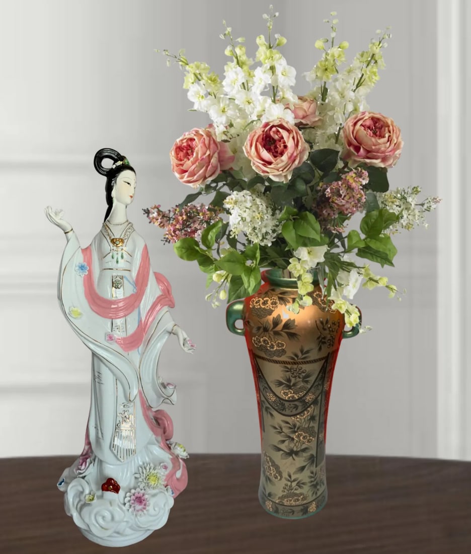 ASian Porcelain Vase and Deity Sculpture - A Set - 3