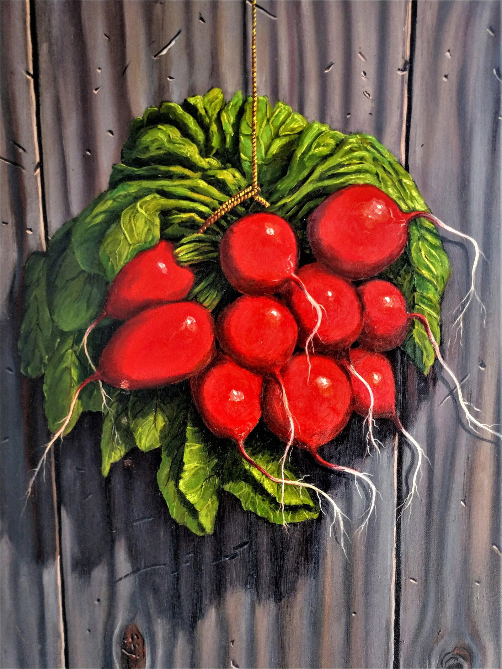 Radish Trompe l'Oeil Gallery Wrapped Still Life Painting by Thomas L. Brown - 2