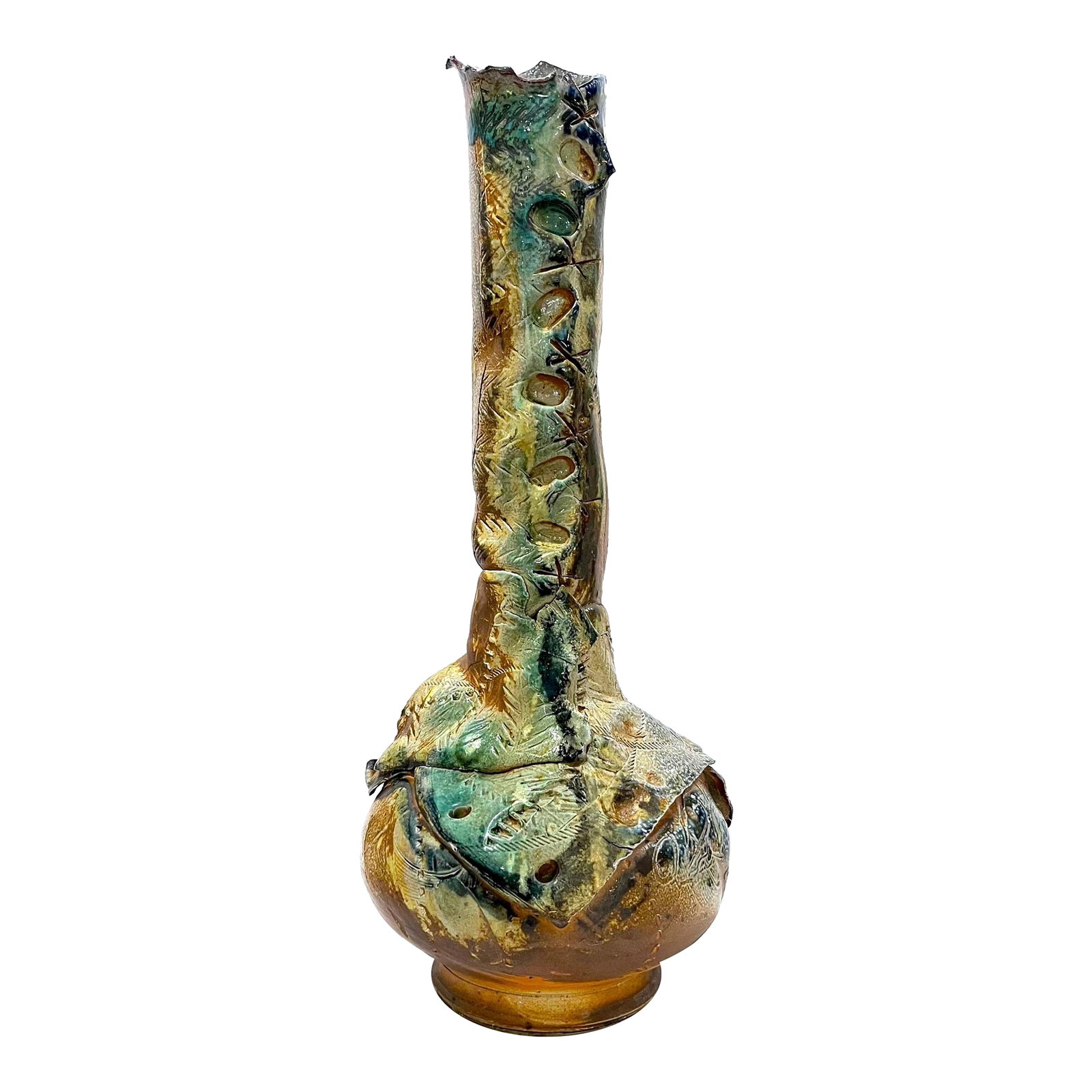 Extra Large Brutalist Studio Pottery Vase by Erik Omundson - Circa 1990's: Crafted by master potter Erik Omundson. This colossal vase is part of his "American Ruins" series. Embodying his vision that while relatively young - lasting art is our American legacy. This pottery