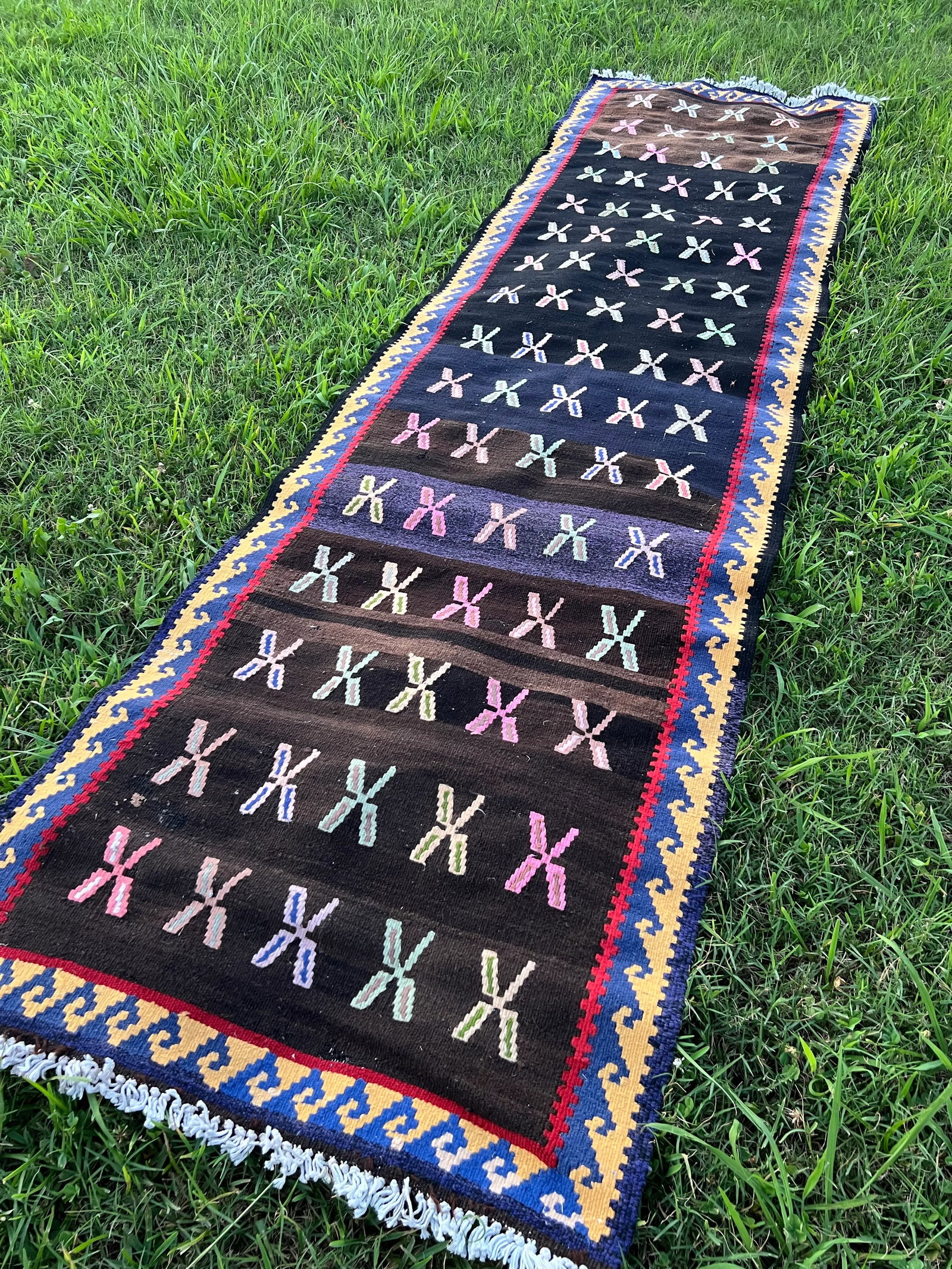 Vintage Turkish Black Flatweave Kilim Runner - 2