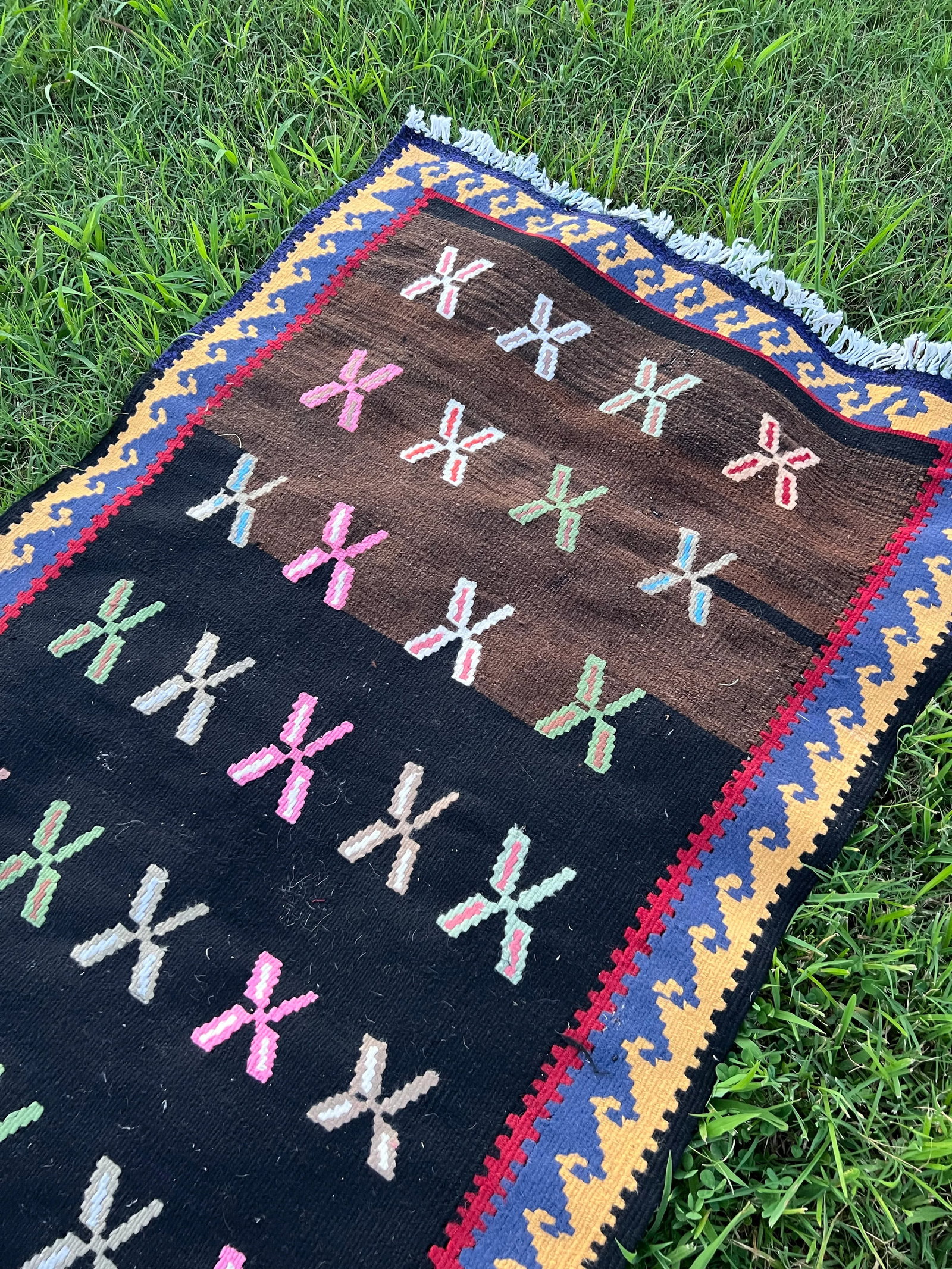 Vintage Turkish Black Flatweave Kilim Runner - 4