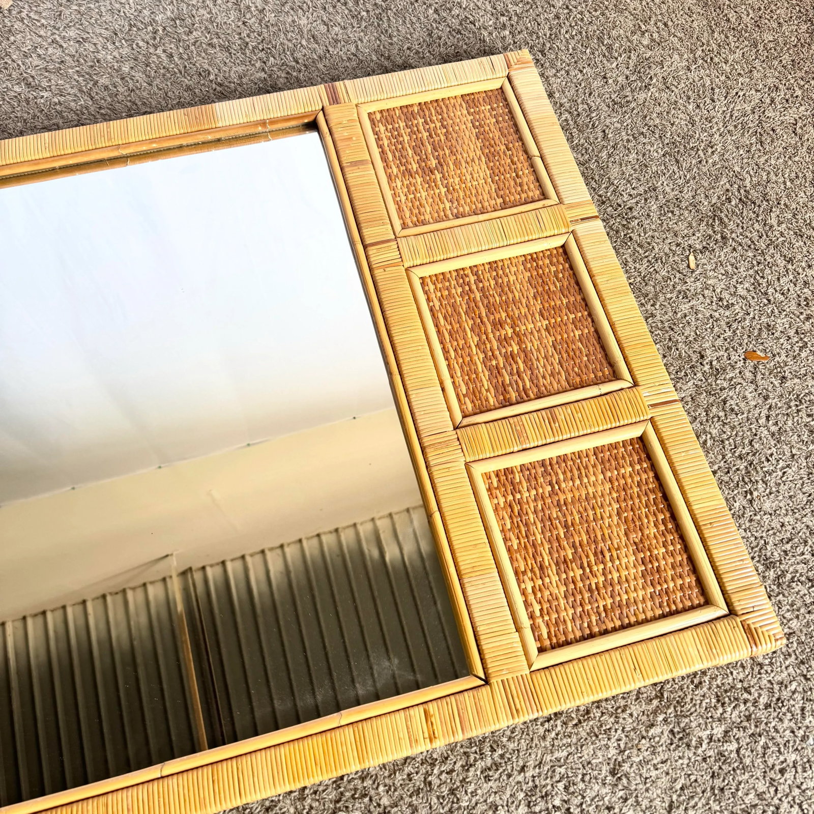 Vintage Boho Coastal Wicker Paneled Wall Mirror - 5