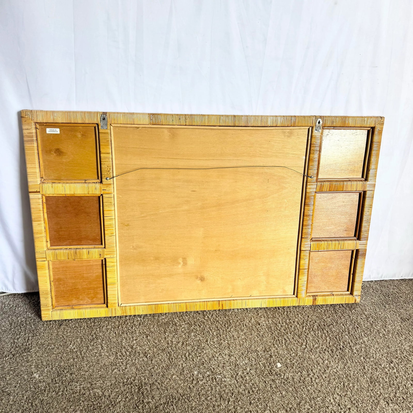Vintage Boho Coastal Wicker Paneled Wall Mirror - 9