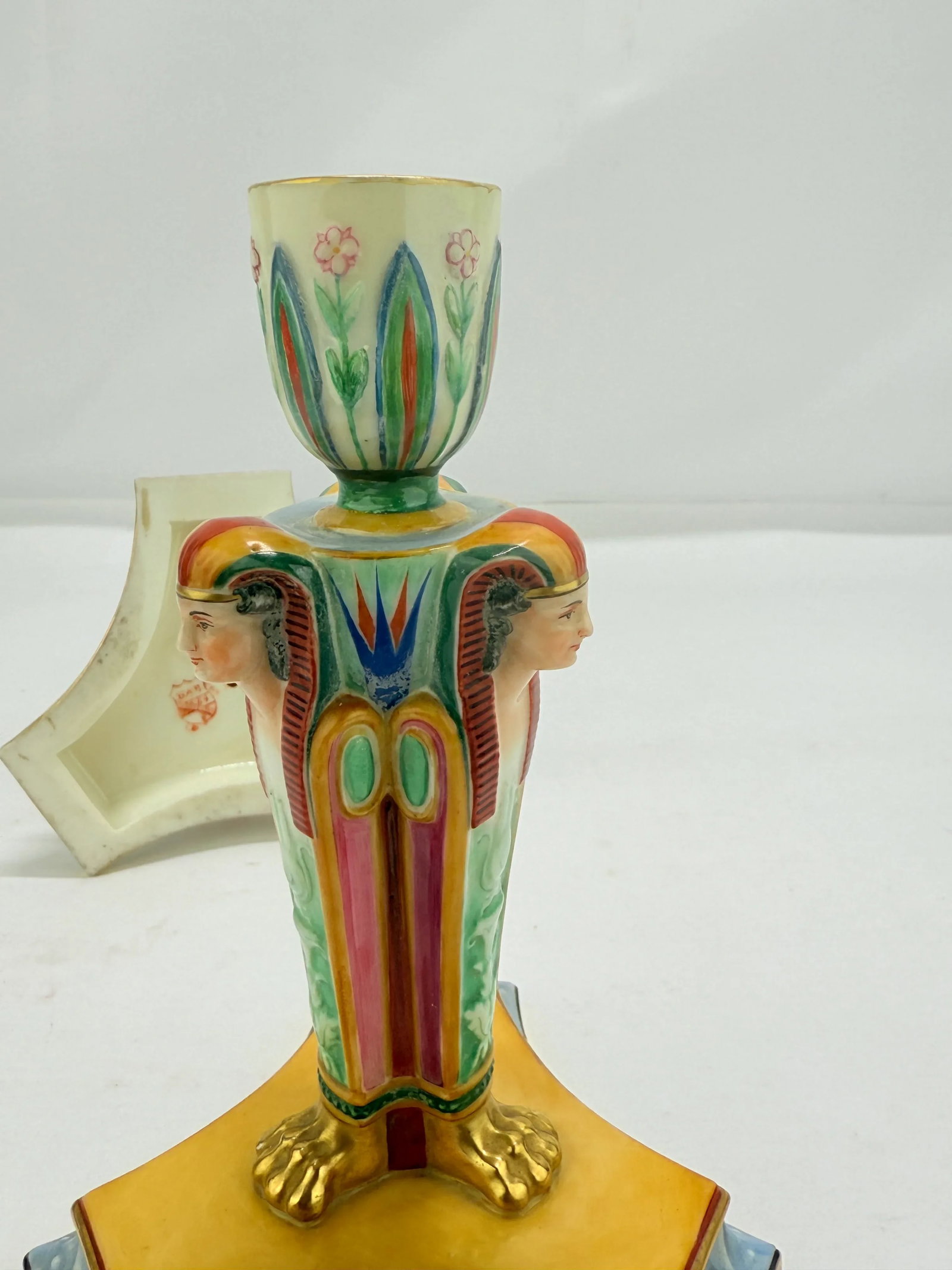 Kerr & Binns Worcester Porcelain Egyptian Revival Candlesticks, Circa 1852-1862 - 4