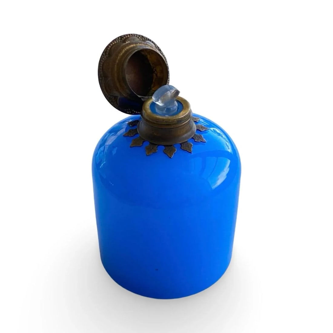 Antique French Blue Opaline Perfume Scent Bottle With Miniature Louvre Painting, Circa 1850, Perfume - 2