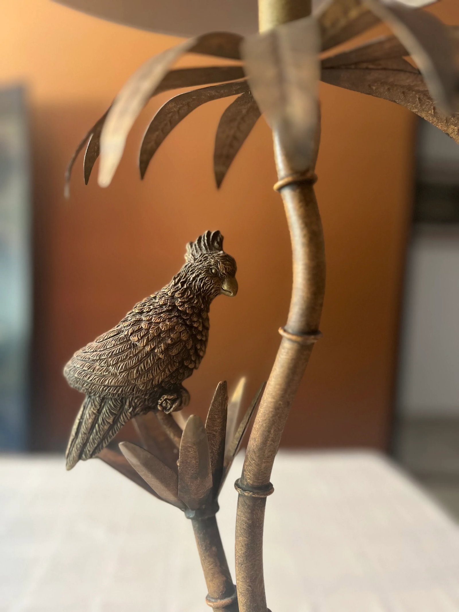 Mid 20th Century Berman Table Lamp With Parrot and Palm Leaves - 4