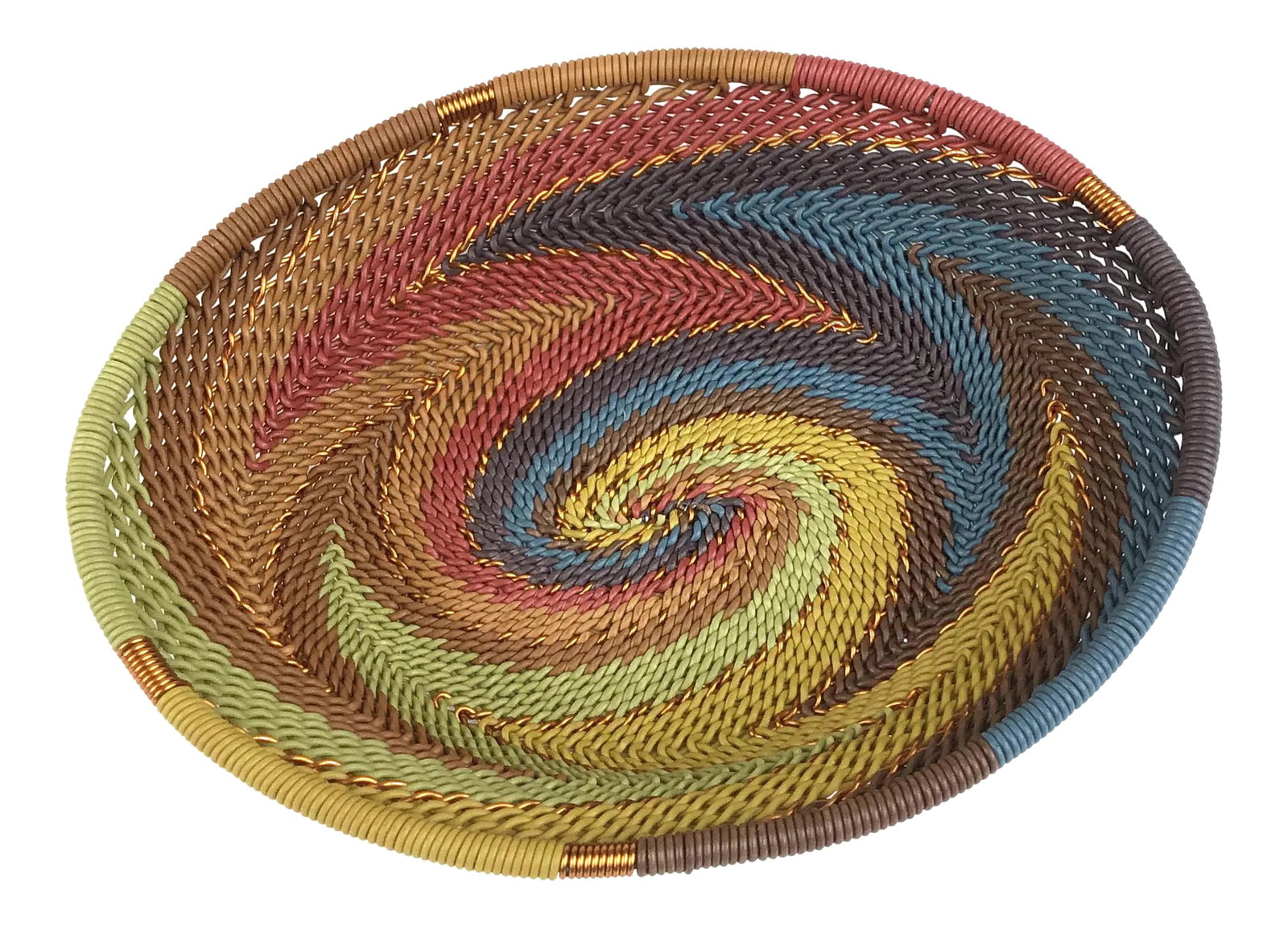 Vintage Copper & Wire Artisan Woven Trinket Bowl: Colorfully eye catching woven bowl made with wire including pure copper wire. Exquisite workmanship makes this piece of art unique and irresistible. Just holding it in your hand feels good. Not to