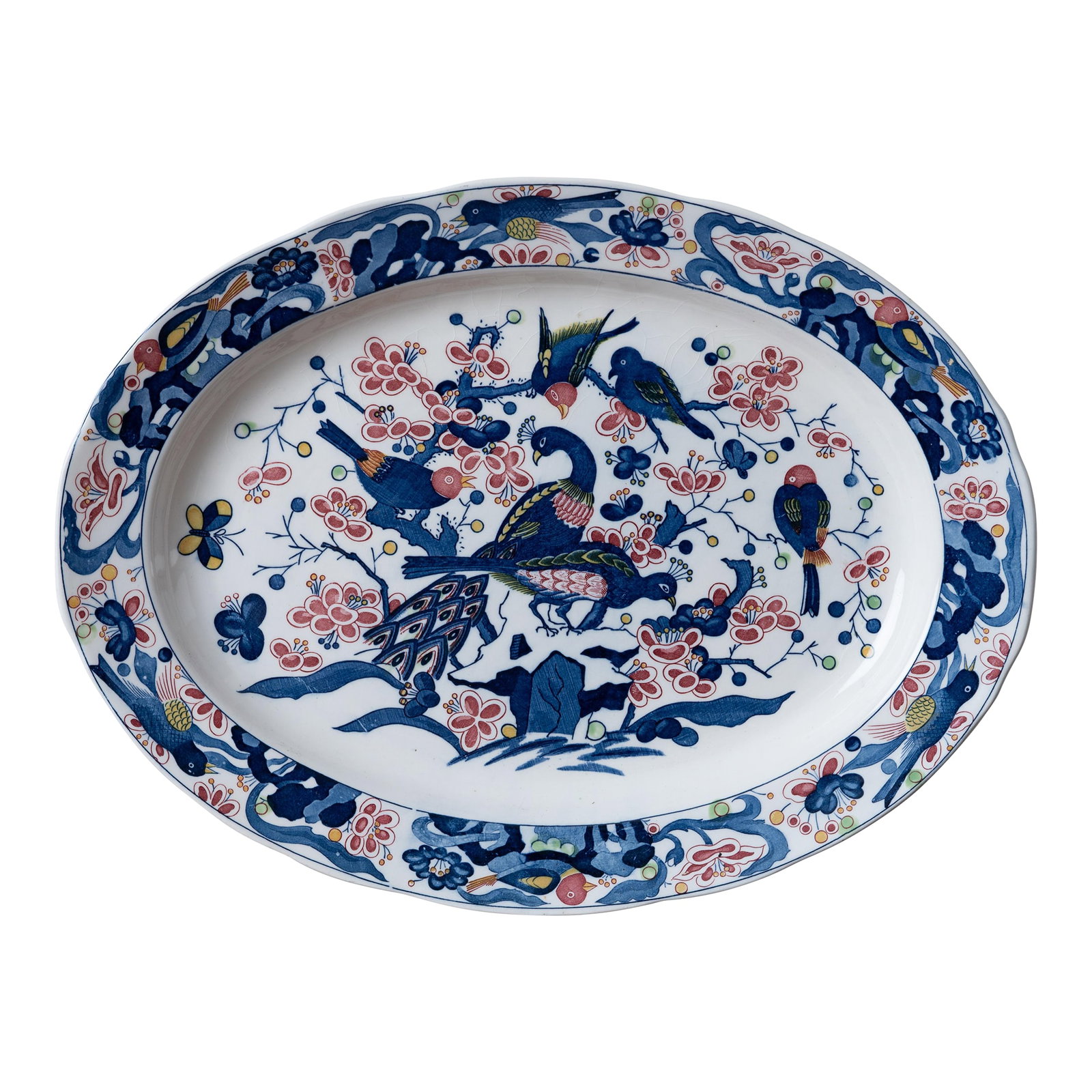 Japanese Blue and White Transferware Bird Scene Oval Platter (1 of 6)