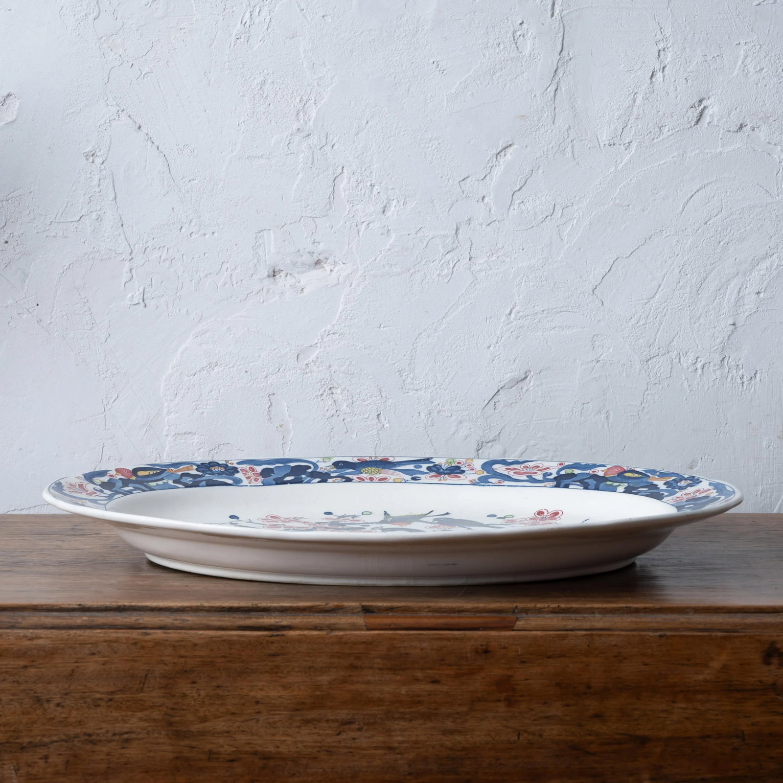 Japanese Blue and White Transferware Bird Scene Oval Platter - 4