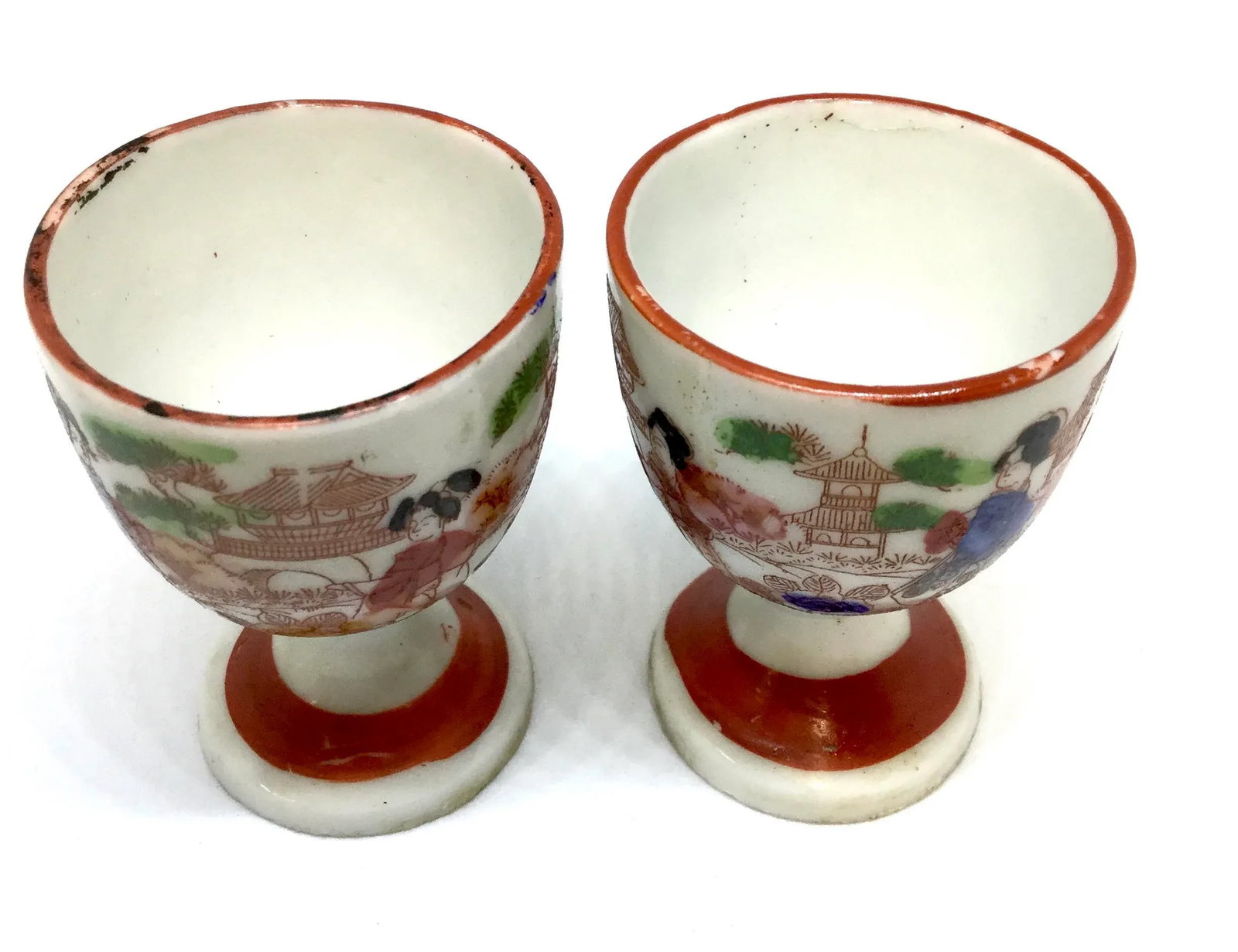 Late 19th Century Polychrome Japanese Meiji Period Kutani Sake Cups a - a Pair - 2