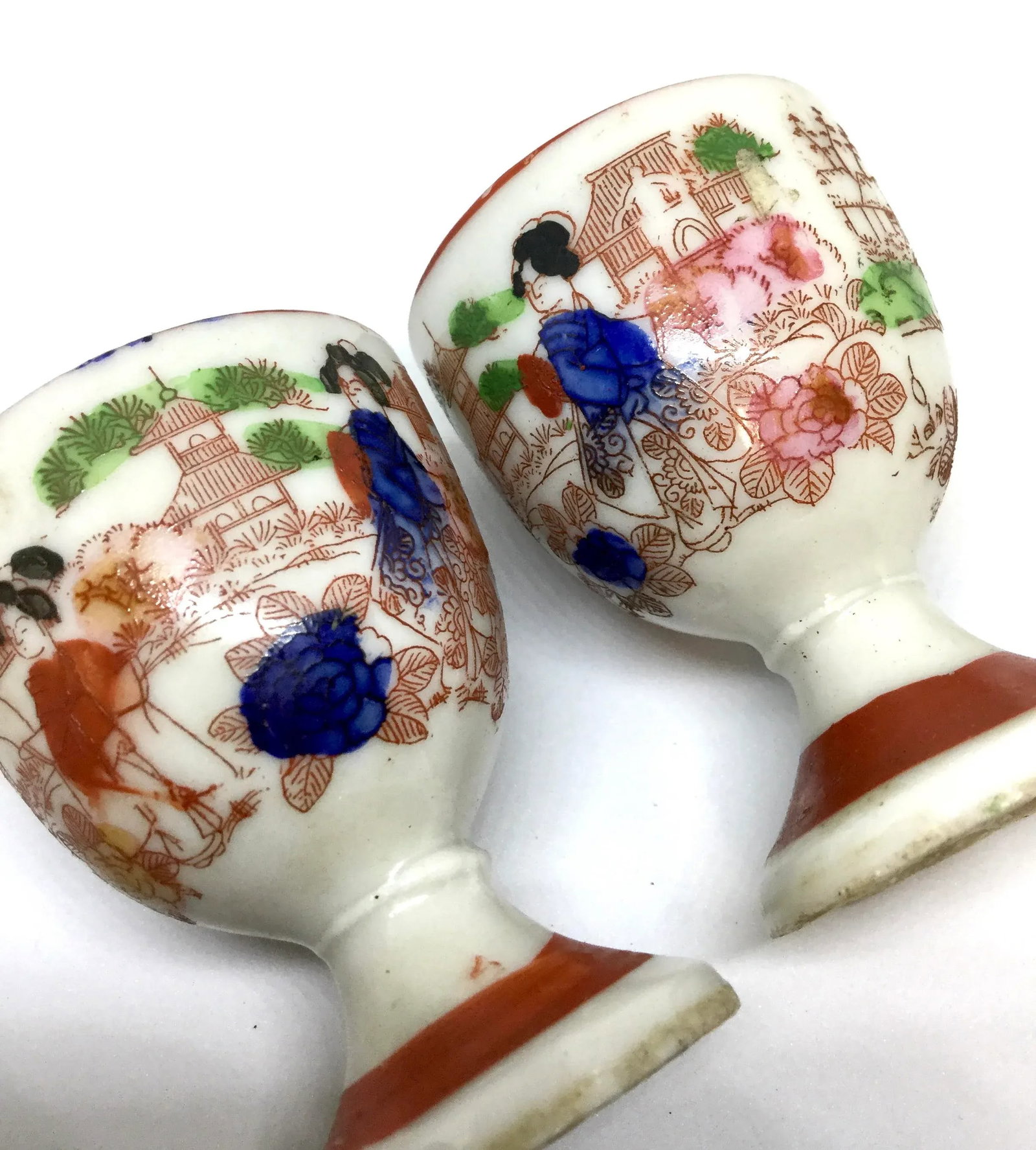 Late 19th Century Polychrome Japanese Meiji Period Kutani Sake Cups a - a Pair - 7