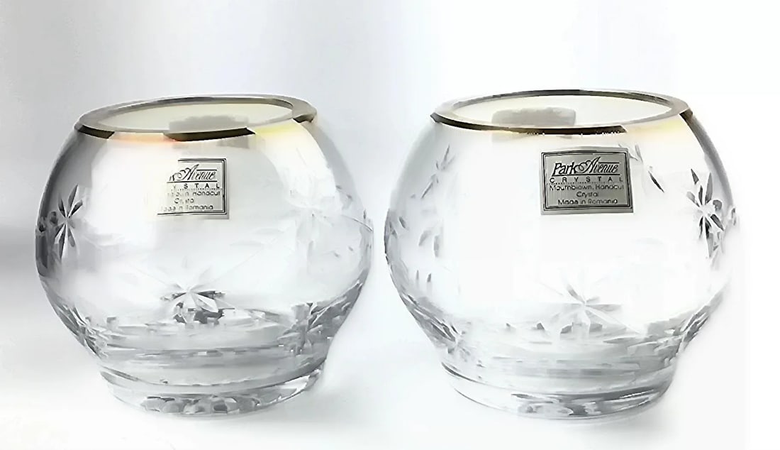 Vintage Park Avenue 1960s Crystal & Gold Votive Holders - a Pair - 13