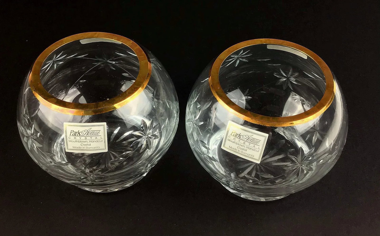 Vintage Park Avenue 1960s Crystal & Gold Votive Holders - a Pair - 2
